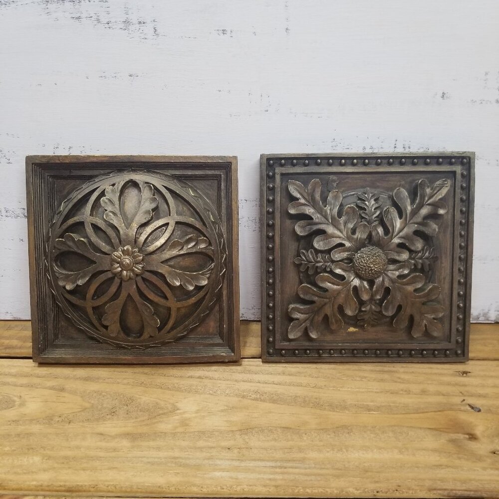 ❤️3/$12. Resin Wall 3D Plaque Botanical Plaster Wall Art 2 Pc. Tuscany Style
